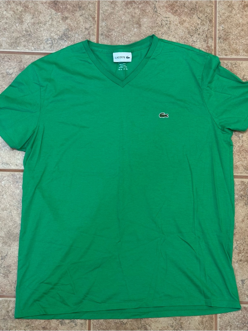 Lacoste Green V-Neck T-Shirt Mens Size XL US / FR 6 Kelly Green Logo Tee A7-058